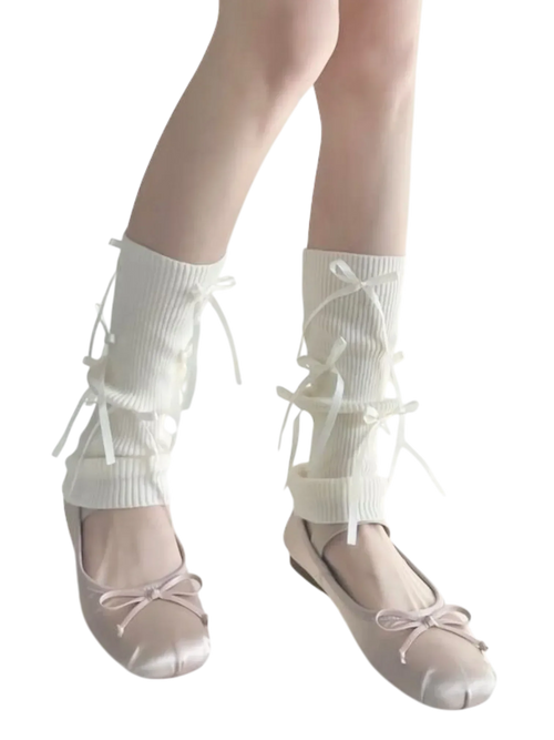 Bows Leg Warmer (White) - Angel Ruche