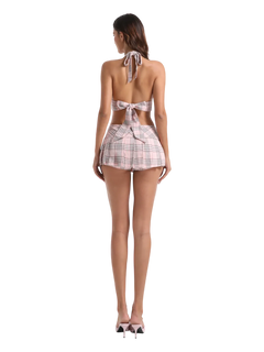 Girly Plaid Halter Crop Top - Pink - Angel Ruche