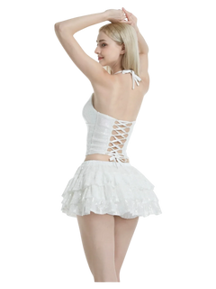 Diamond Fairy Dust Sequin Mini Skirt + Petticoat (White) - Angel Ruche