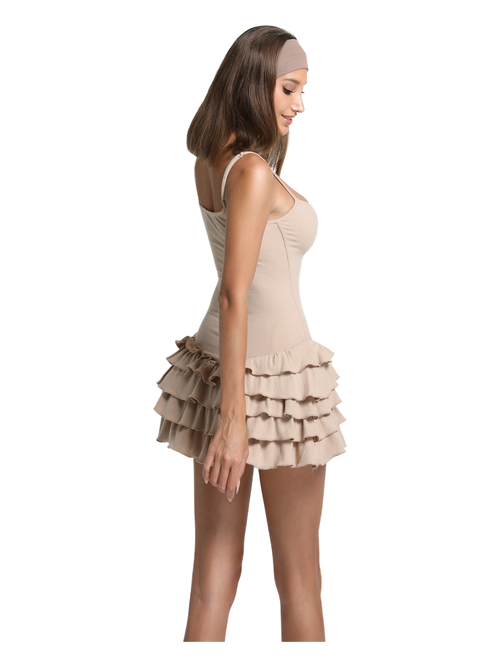 Serafina Ruffles Mini Dress + Bloomer Shorts Set (Beige)