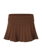 Mocha Cable Knit Fold Over Mid-Rise Skirt (Brown) - Angel Ruche