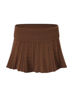 Mocha Cable Knit Fold Over Mid-Rise Skirt (Brown) - Angel Ruche
