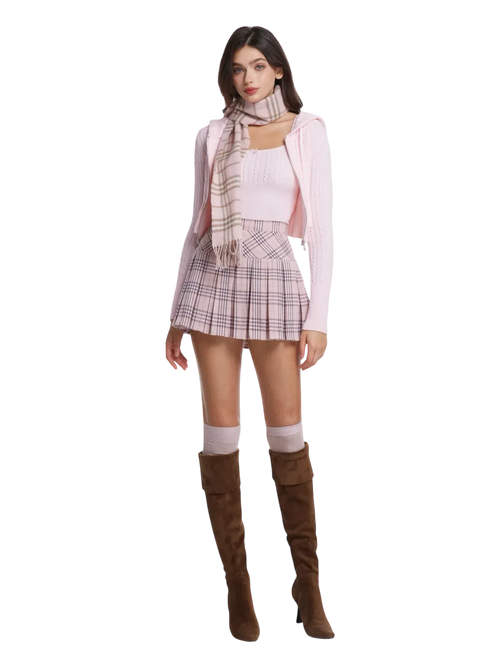 Girly Plaid Pleated High Rise Skirt (Pink) - Angel Ruche