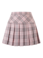 Girly Plaid Pleated High Rise Skirt (Pink)