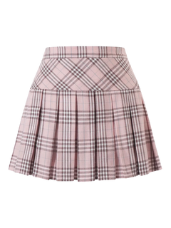 Girly Plaid Pleated High Rise Skirt (Pink) - Angel Ruche