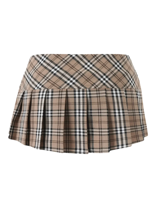 Girly Plaid Pleated Mini Skirt (Khaki) - Angel Ruche