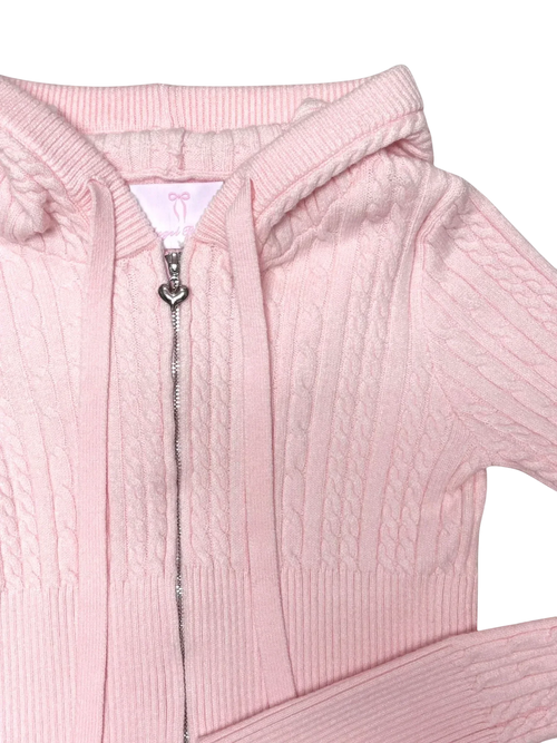 Strawberry Milk Cable Knit Zip up Cardigan (Pink) - Angel Ruche