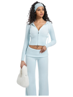That Girl Rib Knit Slim Fit Zip Up Cardigan (Baby Blue) - Angel Ruche