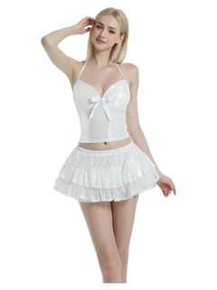 Diamond Fairy Dust Sequin Mini Skirt + Petticoat (White) - Angel Ruche