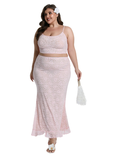 Coral Veil Lace Maxi Skirt (Pink)