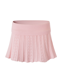 Strawberry Milk Cable Knit Fold Over Mid-Rise Skirt (Pink)