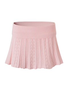Strawberry Milk Cable Knit Fold Over Mid-Rise Skirt (Pink) - Angel Ruche