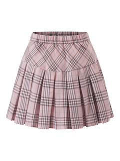 Girly Plaid Pleated High Rise Skirt (Pink)