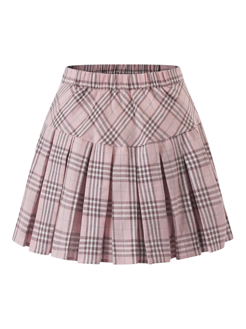 Girly Plaid Pleated High Rise Skirt (Pink) - Angel Ruche