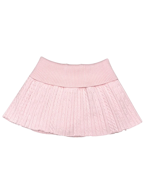 Strawberry Milk Cable Knit Fold Over Mid-Rise Skirt (Pink) - Angel Ruche