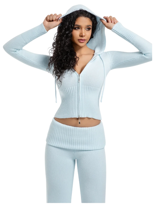 That Girl Rib Knit Slim Fit Zip Up Cardigan (Baby Blue) - Angel Ruche