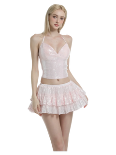 Rosette Fairy Dust Sequin Mini Skirt + Petticoat (Pink) - Angel Ruche