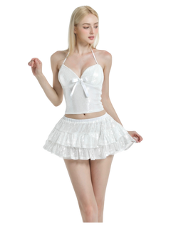 Diamond Fairy Dust Sequin Mini Skirt + Petticoat (White)