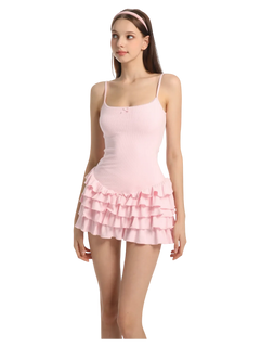 Serafina Ruffles Mini Dress + Bloomer Shorts Set (Pink) - Angel Ruche