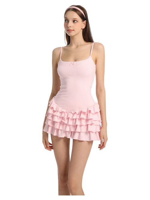 Serafina Ruffles Mini Dress + Bloomer Shorts Set (Pink) - Angel Ruche