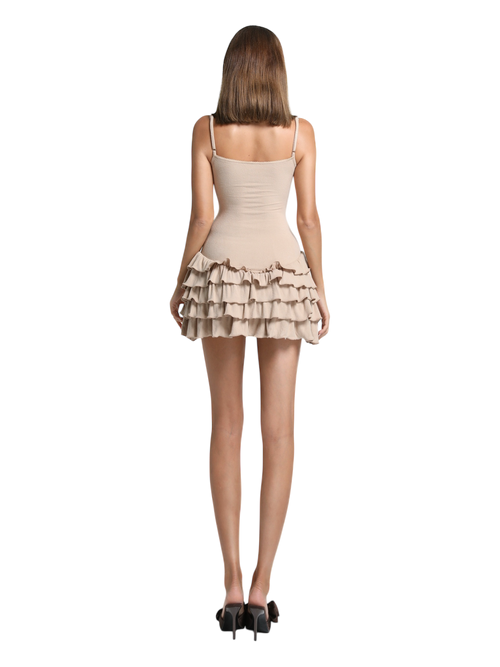 Serafina Ruffles Mini Dress + Bloomer Shorts Set (Beige)
