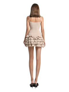 Serafina Ruffles Mini Dress + Bloomer Shorts Set (Beige) - Angel Ruche