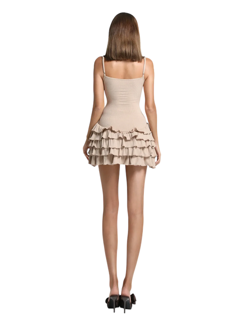 Serafina Ruffles Mini Dress + Bloomer Shorts Set (Beige) - Angel Ruche
