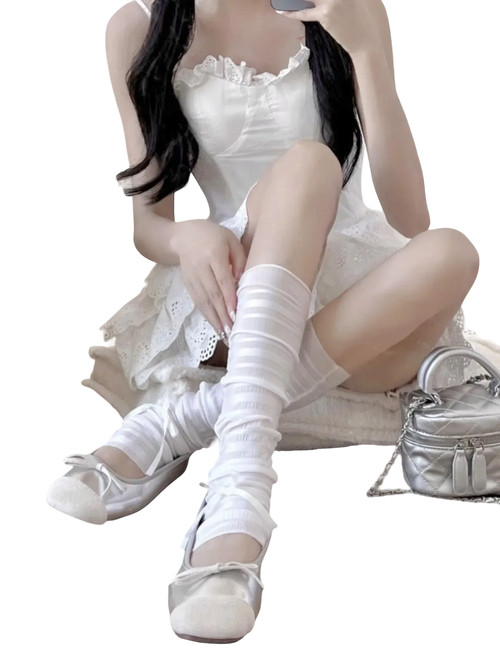 Ballerina Leg Warmer Footless Socks (White) - Angel Ruche