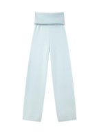 That Girl Rib Knit Fold Over Straight Leg Pants (Baby Blue) - Angel Ruche
