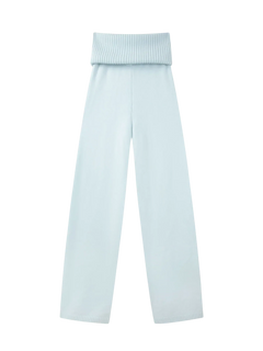 That Girl Rib Knit Fold Over Straight Leg Pants (Baby Blue) - Angel Ruche