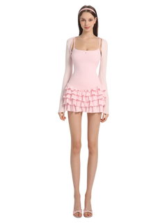 Serafina Ruffles Mini Dress + Bloomer Shorts Set (Pink)