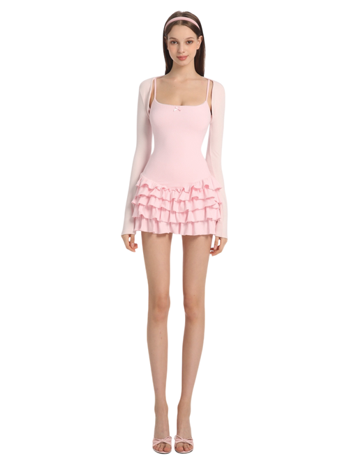 Serafina Ruffles Mini Dress + Bloomer Shorts Set (Pink)