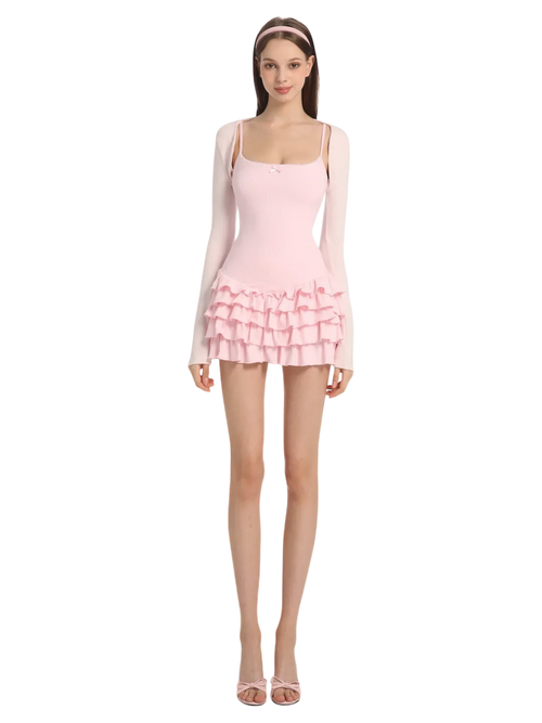 Serafina Ruffles Mini Dress + Bloomer Shorts Set (Pink) - Angel Ruche