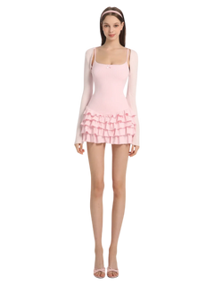 Serafina Ruffles Mini Dress + Bloomer Shorts Set (Pink) - Angel Ruche