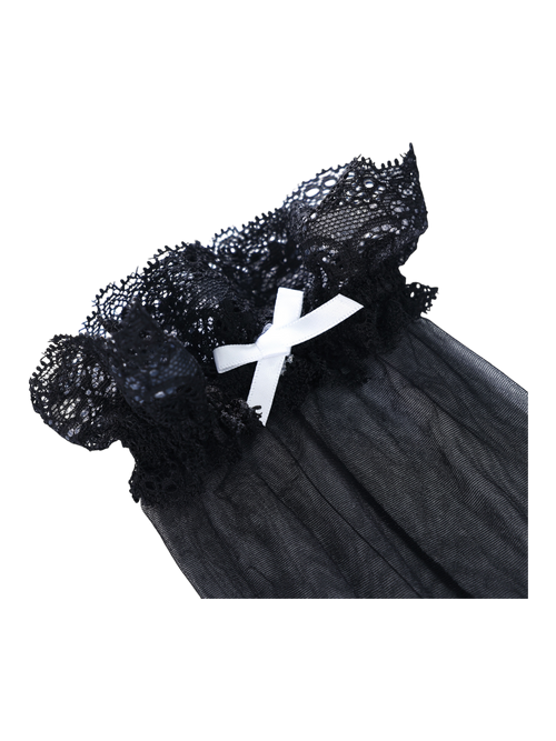 Ribbon Lace Thigh High Socks (Black)