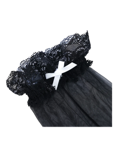 Ribbon Lace Thigh High Socks (Black) - Angel Ruche