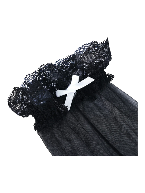 Ribbon Lace Thigh High Socks (Black) - Angel Ruche