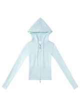 That Girl Rib Knit Slim Fit Zip Up Cardigan (Baby Blue)