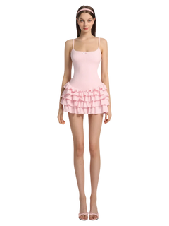 Serafina Ruffles Mini Dress + Bloomer Shorts Set (Pink) - Angel Ruche