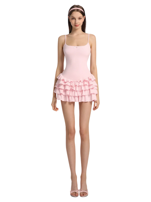 Serafina Ruffles Mini Dress + Bloomer Shorts Set (Pink) - Angel Ruche
