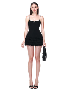 Serafina Ruffles Mini Dress + Bloomer Shorts Set (Black) - Angel Ruche