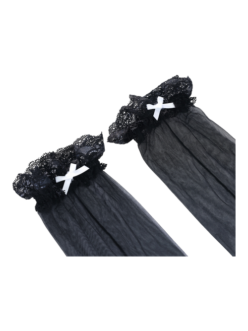 Ribbon Lace Thigh High Socks (Black)