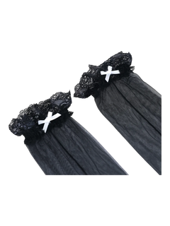 Ribbon Lace Thigh High Socks (Black) - Angel Ruche