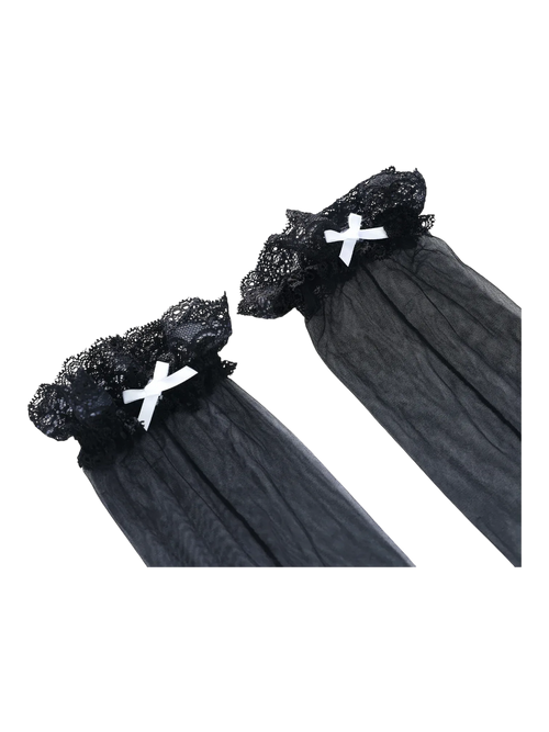 Ribbon Lace Thigh High Socks (Black) - Angel Ruche