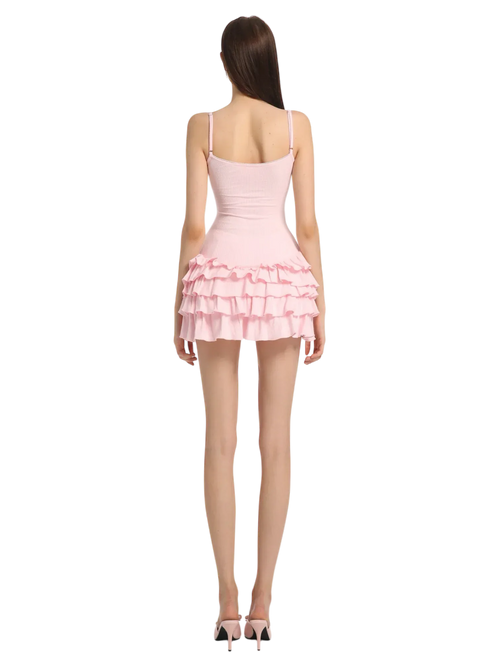 Serafina Ruffles Mini Dress + Bloomer Shorts Set (Pink) - Angel Ruche