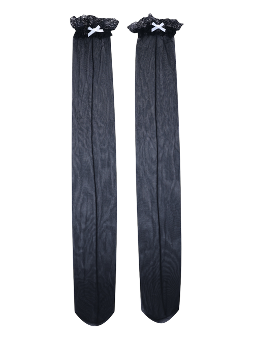 Ribbon Lace Thigh High Socks (Black)