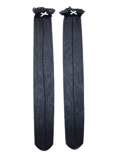 Ribbon Lace Thigh High Socks (Black) - Angel Ruche