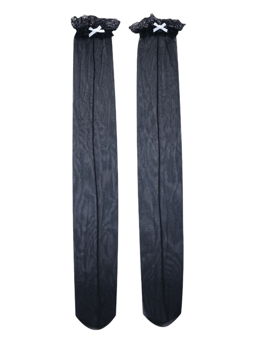 Ribbon Lace Thigh High Socks (Black) - Angel Ruche