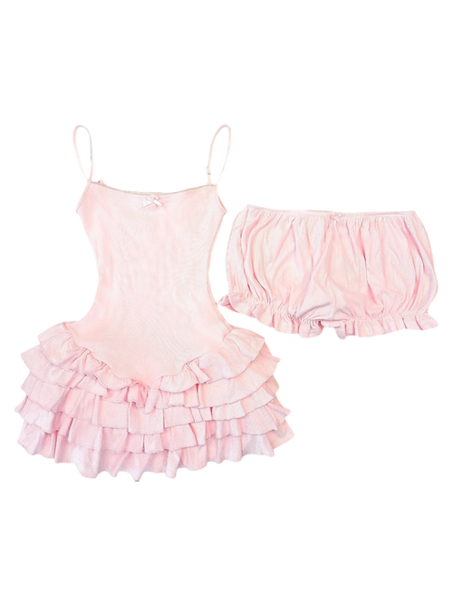 Serafina Ruffles Mini Dress + Bloomer Shorts Set (Pink)