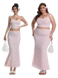 Coral Veil Lace Maxi Skirt (Pink)